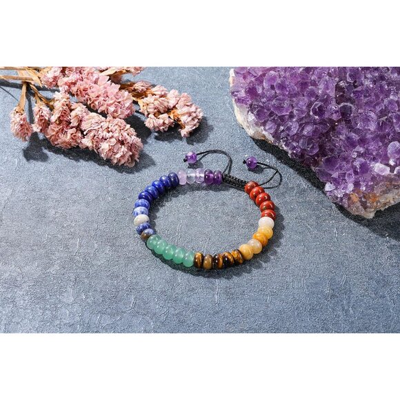 7 Chakra Crystals Yoga Stone Bead Chakra Relax Bracelet for Womens Mens - Picture 7 of 7